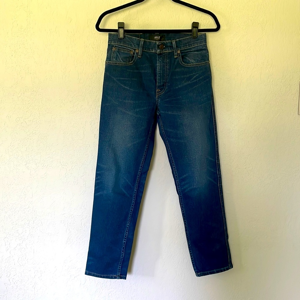Able Dark Blue High Rise Straight Leg Jeans, 26” inseam